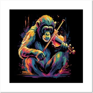 Chimpanzee Playing Violin Posters and Art